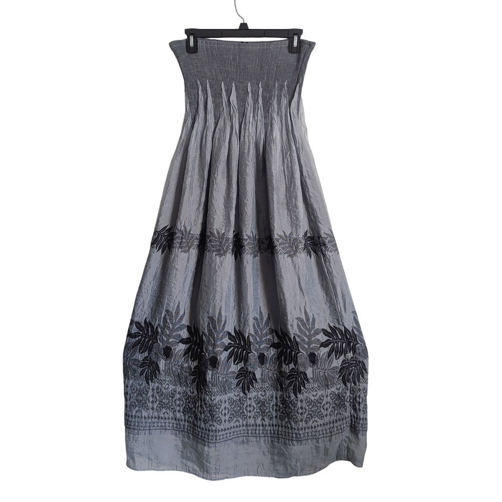 Lapis Vintage Y2K Boho Whimsigoth Palm Dark Botanical Embroidered Maxi Dress